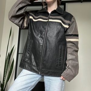 Insane Vintage 90s Cruze Striped Leather Racing Motorcycle Jacket